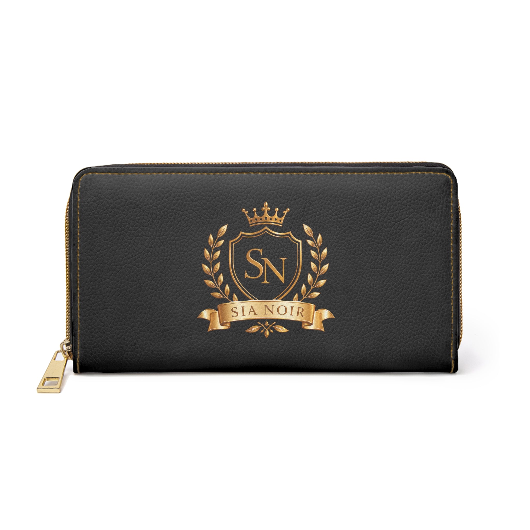 Elegant Black Leather Wallet with 'SN' Monogram
