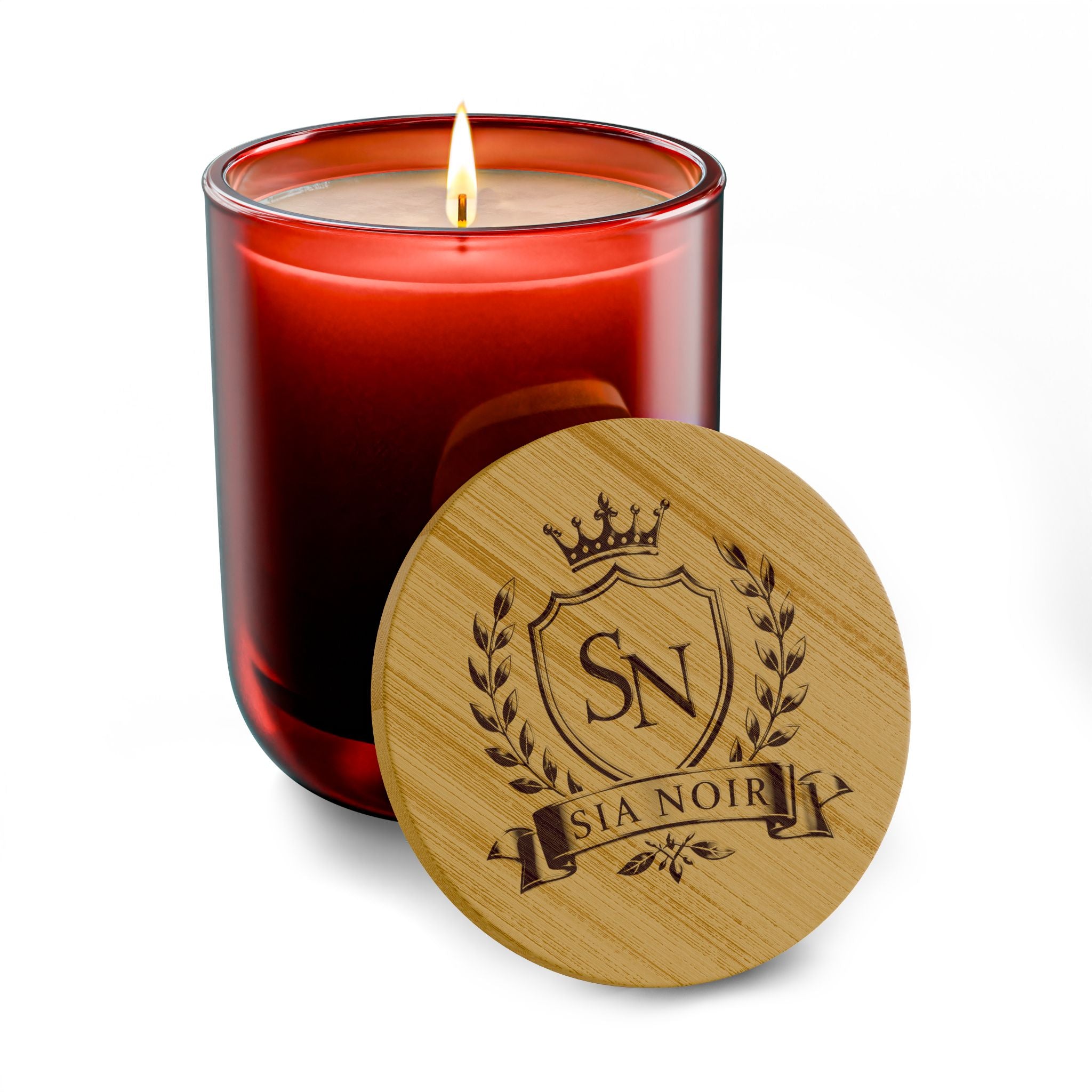 Scented Candle — Bamboo Lid with Custom Crest (Sia Noir)