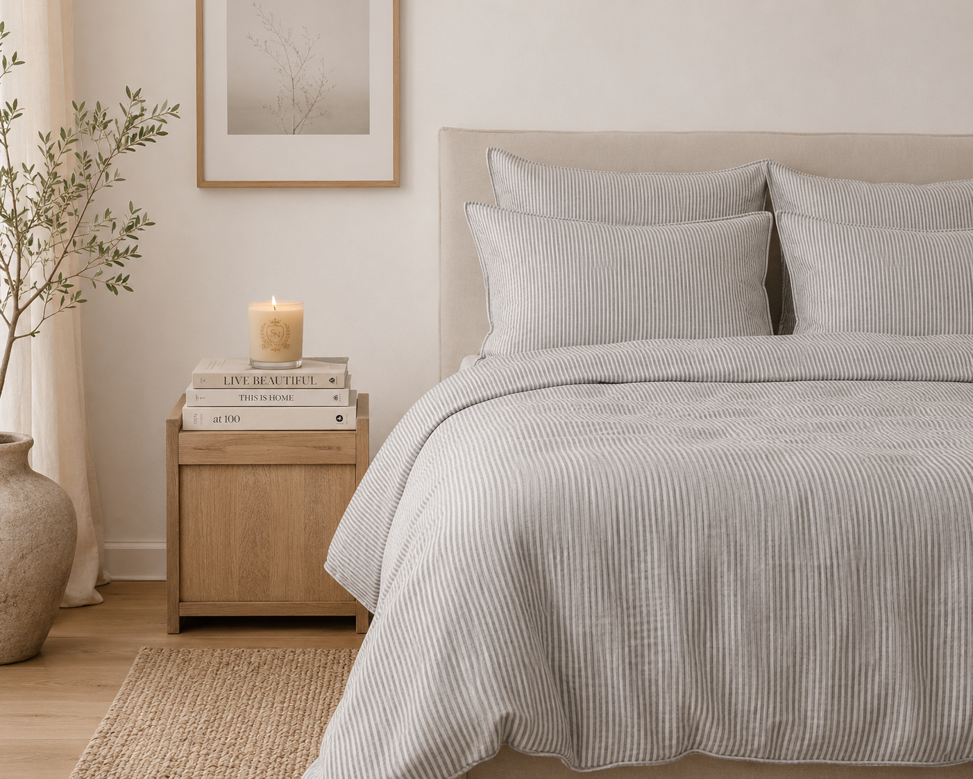 Thin Black Stripes Linen Duvet Cover Set