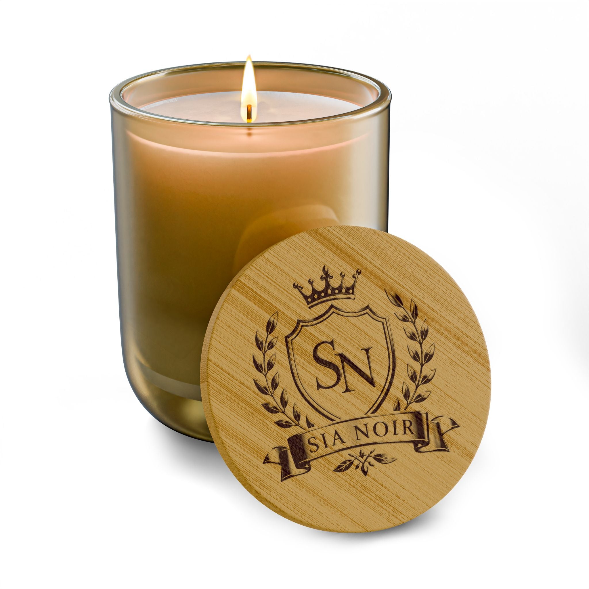 Scented Candle — Bamboo Lid with Custom Crest (Sia Noir)