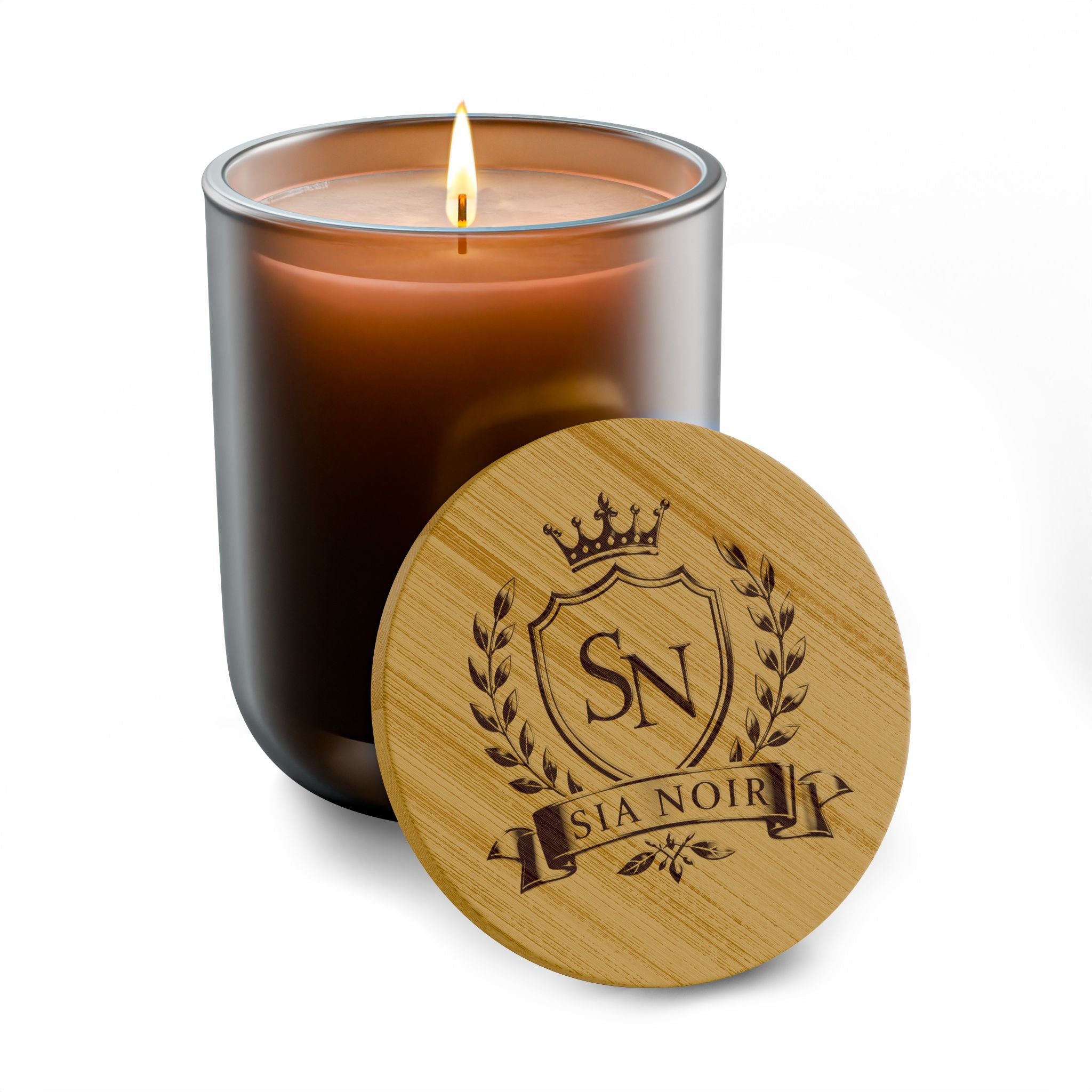 Scented Candle — Bamboo Lid with Custom Crest (Sia Noir)