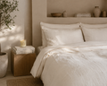 White Linen Duvet Cover Set with Natural Piping