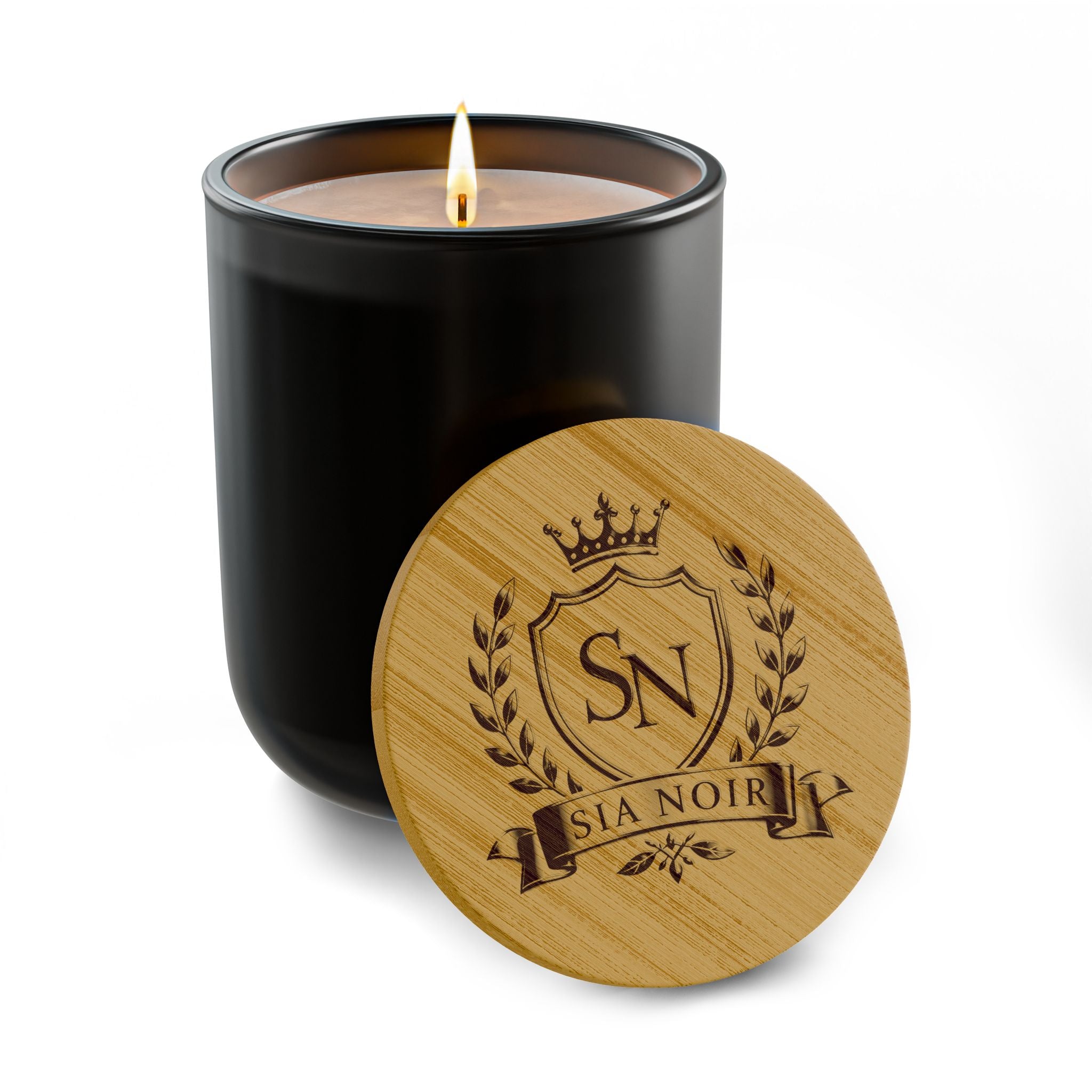 Scented Candle — Bamboo Lid with Custom Crest (Sia Noir)