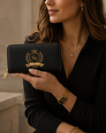 Elegant Black Leather Wallet with 'SN' Monogram