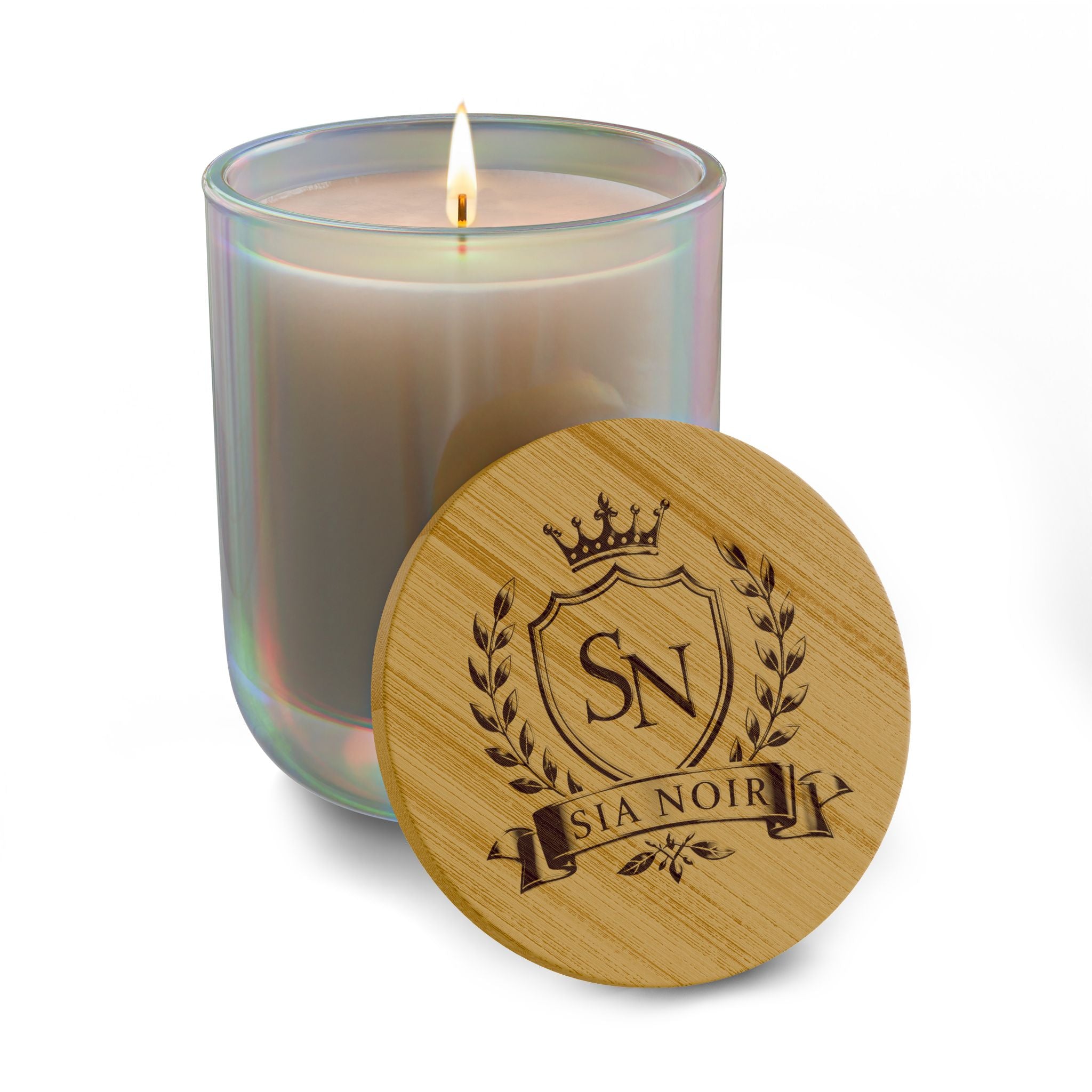Scented Candle — Bamboo Lid with Custom Crest (Sia Noir)