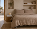Natural Linen Duvet Cover Set with White Piping