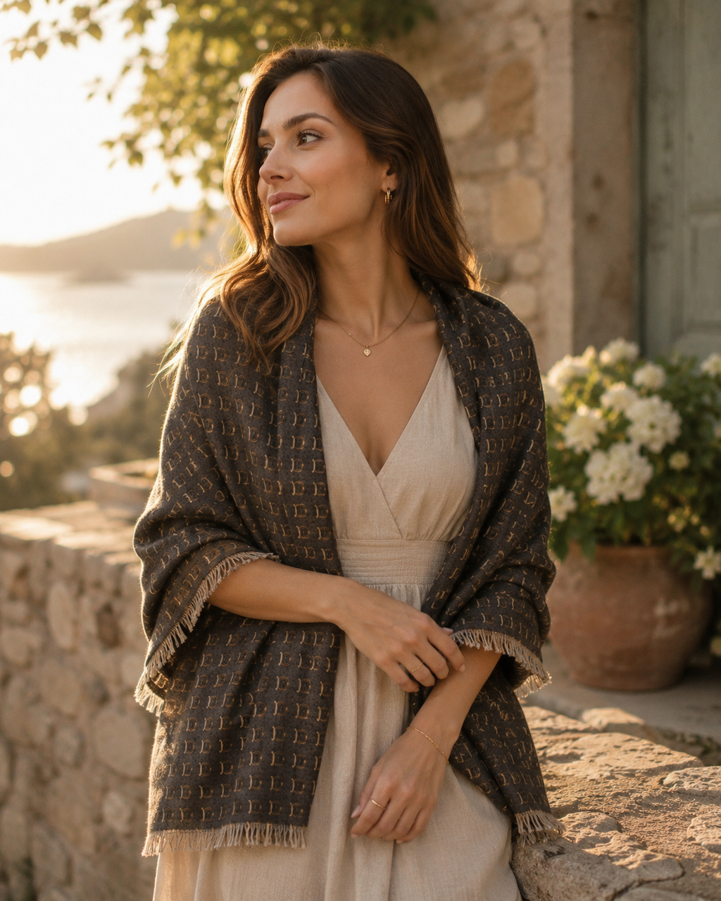 Lightweight Patterned Fringe Scarf