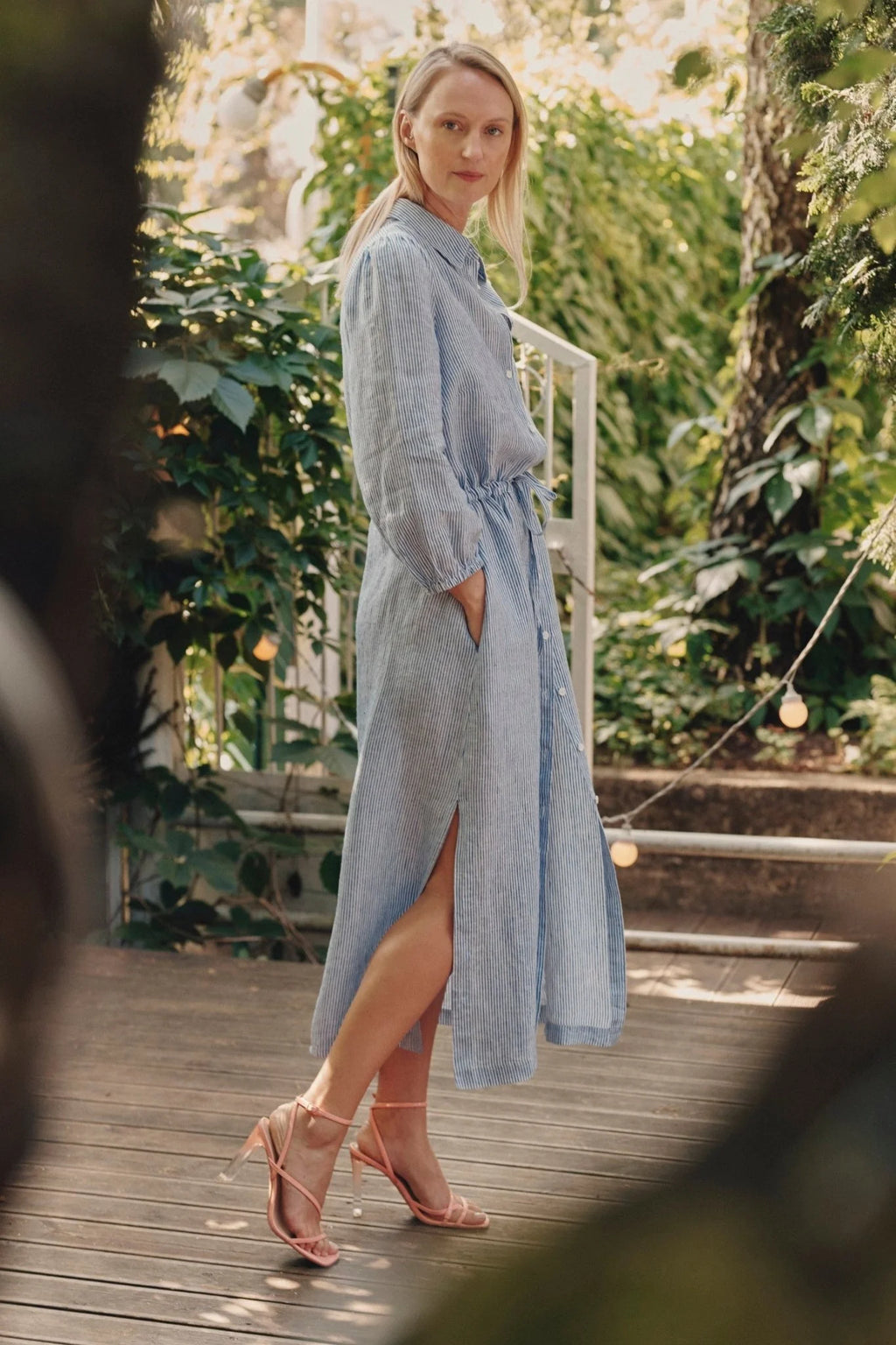 Blue White Stripes Linen Rhapsody Dress