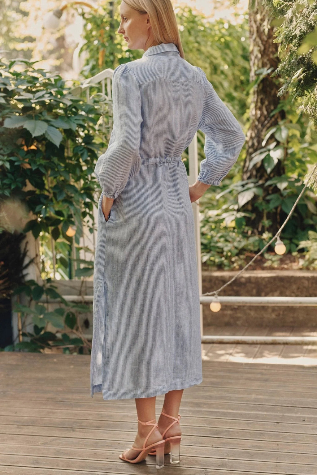 Blue White Stripes Linen Rhapsody Dress