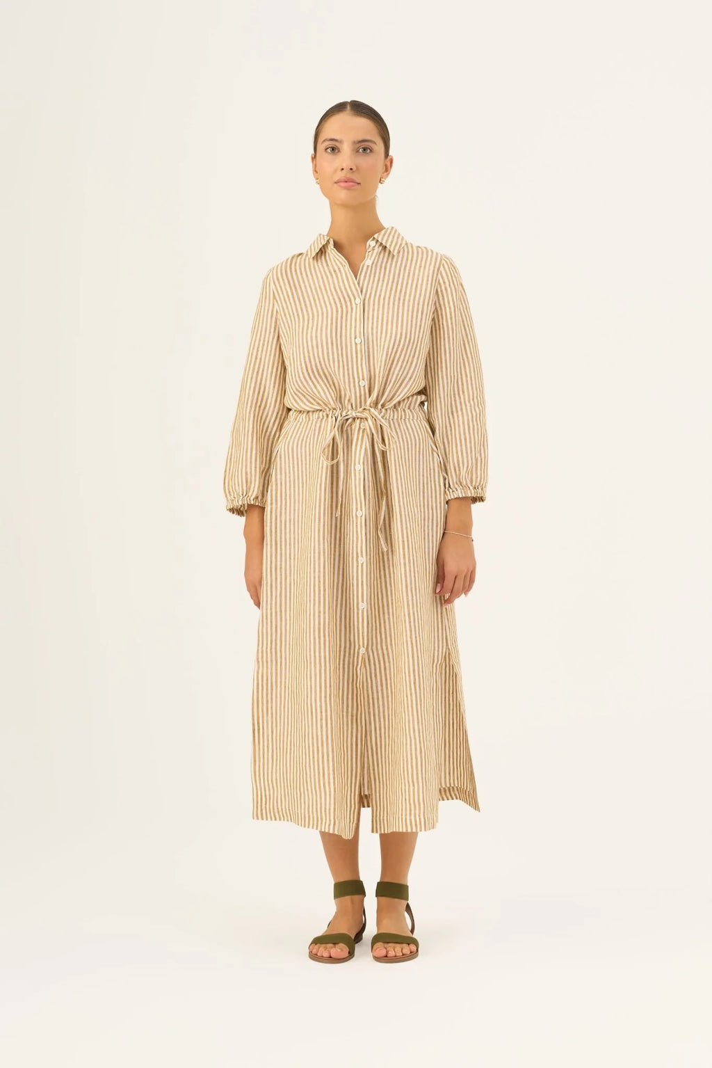 Bronze White Stripes Linen Rhapsody Dress