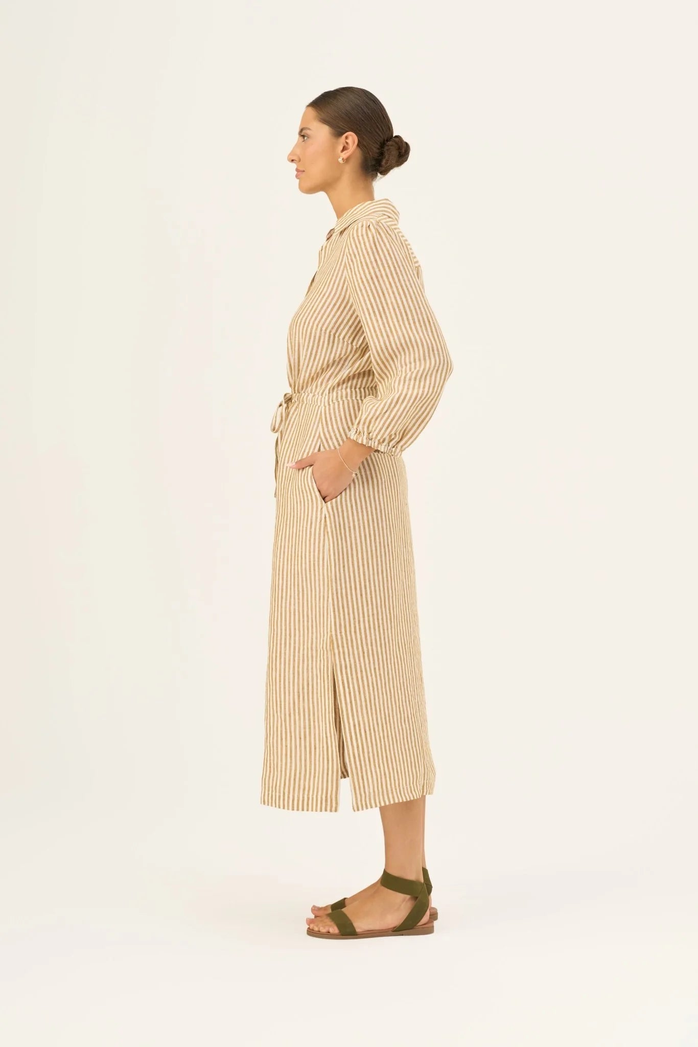 Bronze White Stripes Linen Rhapsody Dress