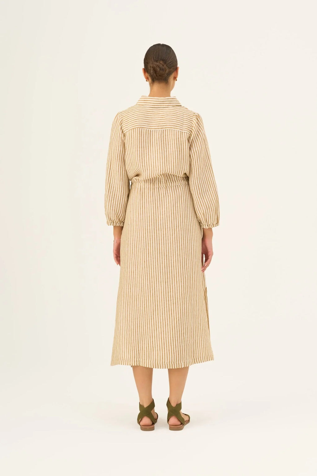 Bronze White Stripes Linen Rhapsody Dress