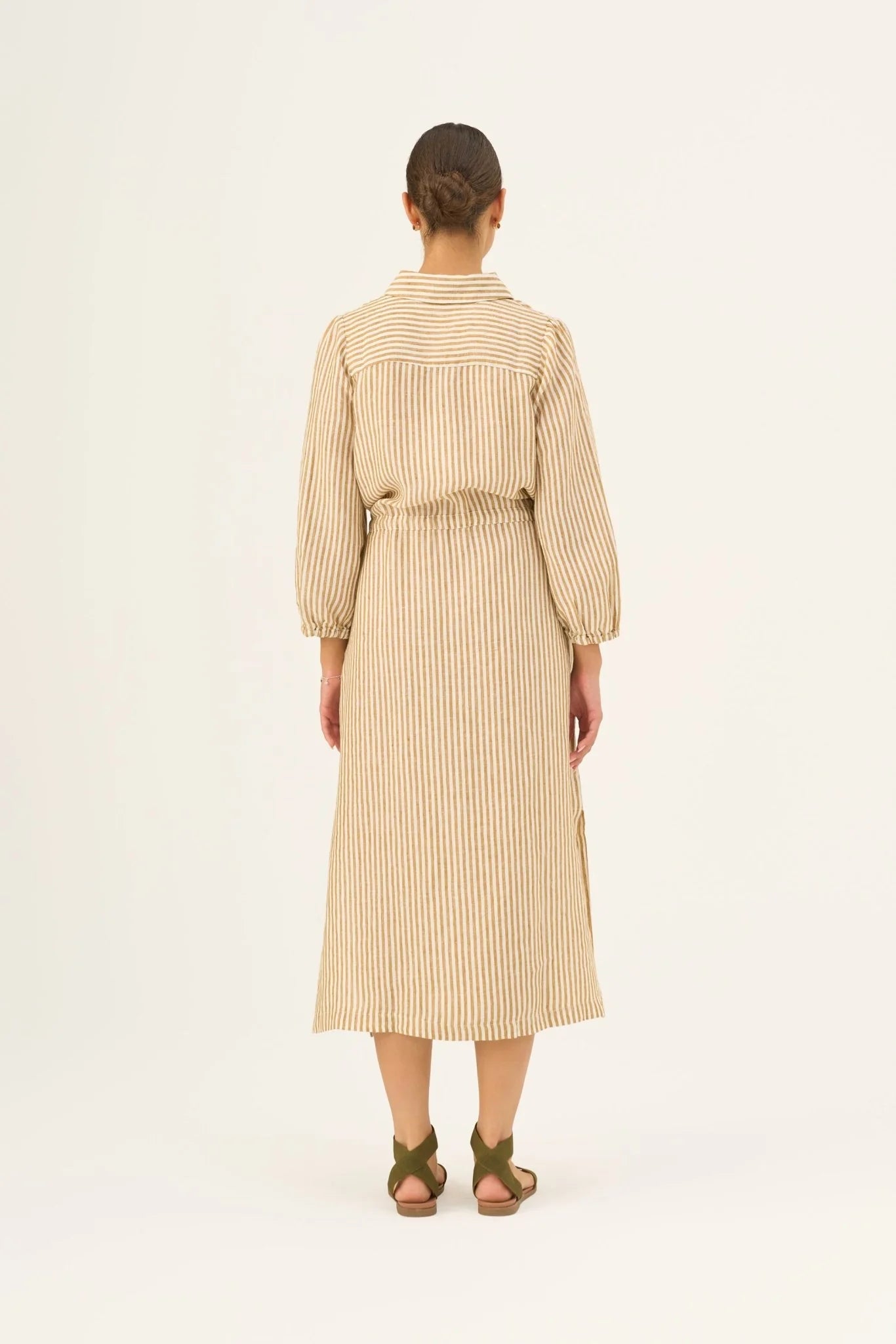 Bronze White Stripes Linen Rhapsody Dress