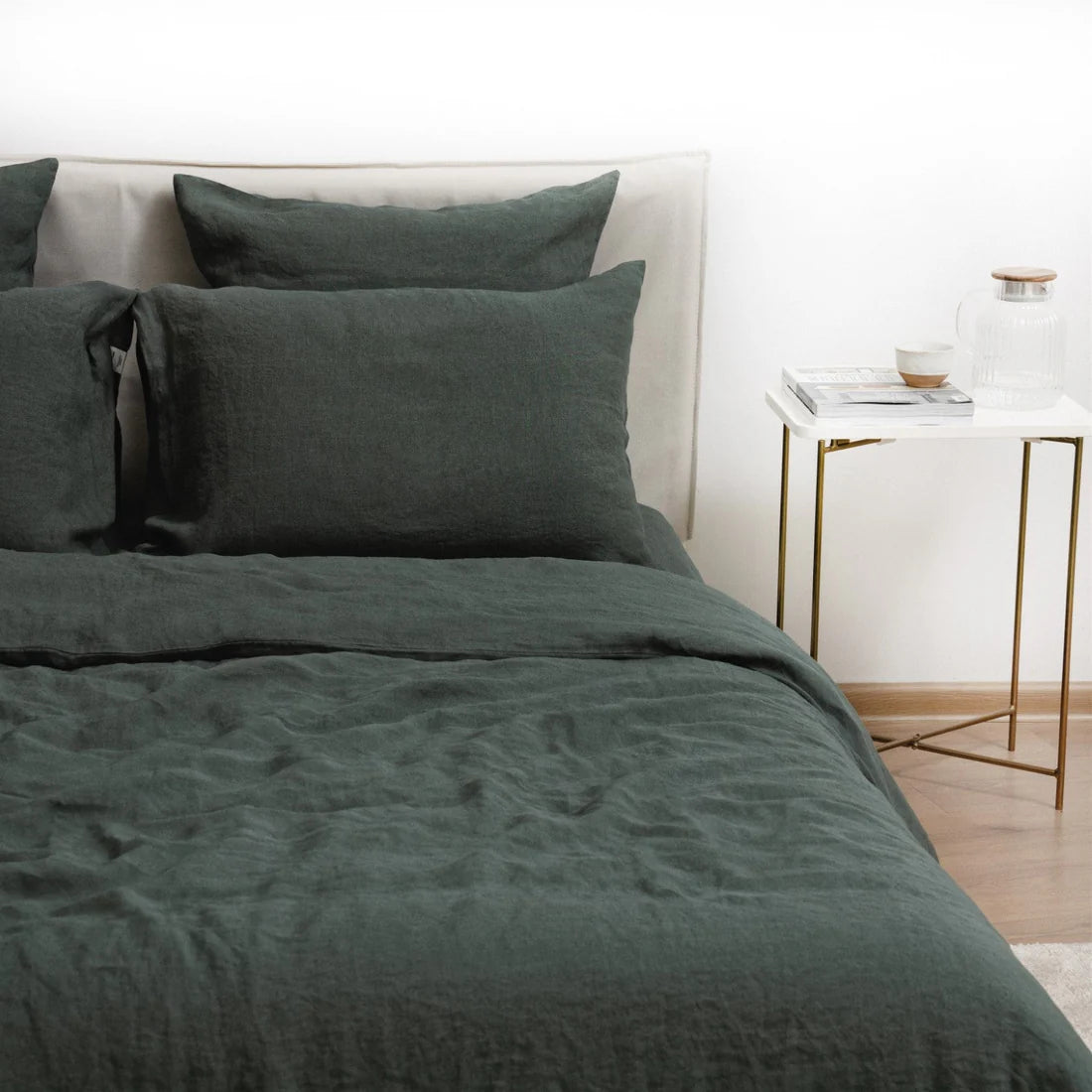 Forest Green Linen Duvet Cover Set