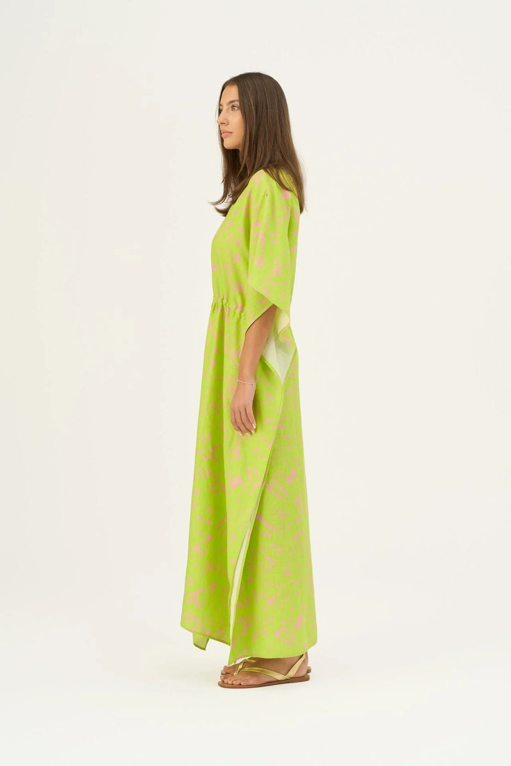 Kiwi Monstera Linen Sol Dress