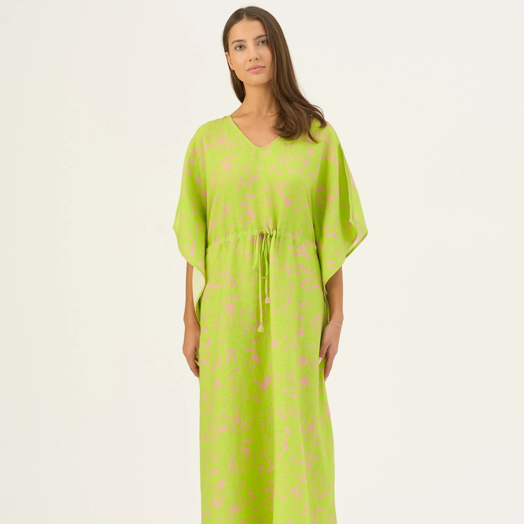 Kiwi Monstera Linen Sol Dress