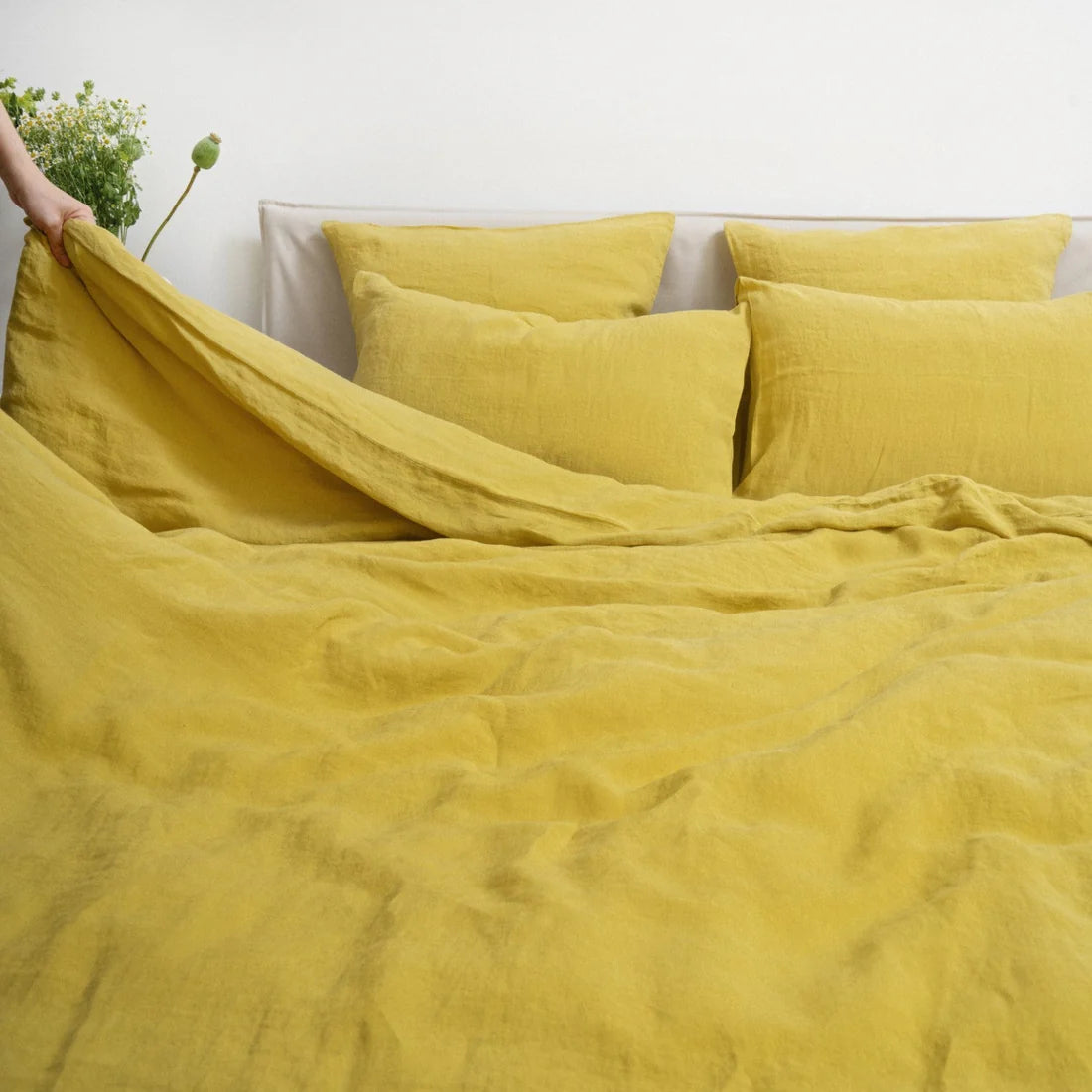 Lemon Curry Linen Duvet Cover Set