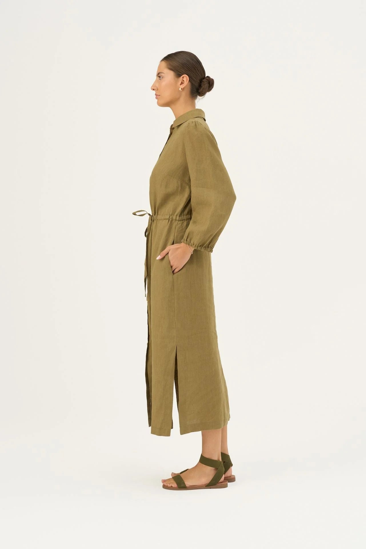 Olive Khaki Linen Rhapsody Dress