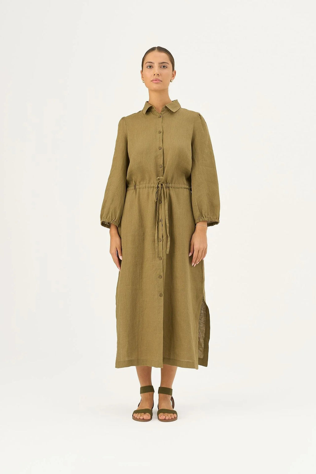 Olive Khaki Linen Rhapsody Dress