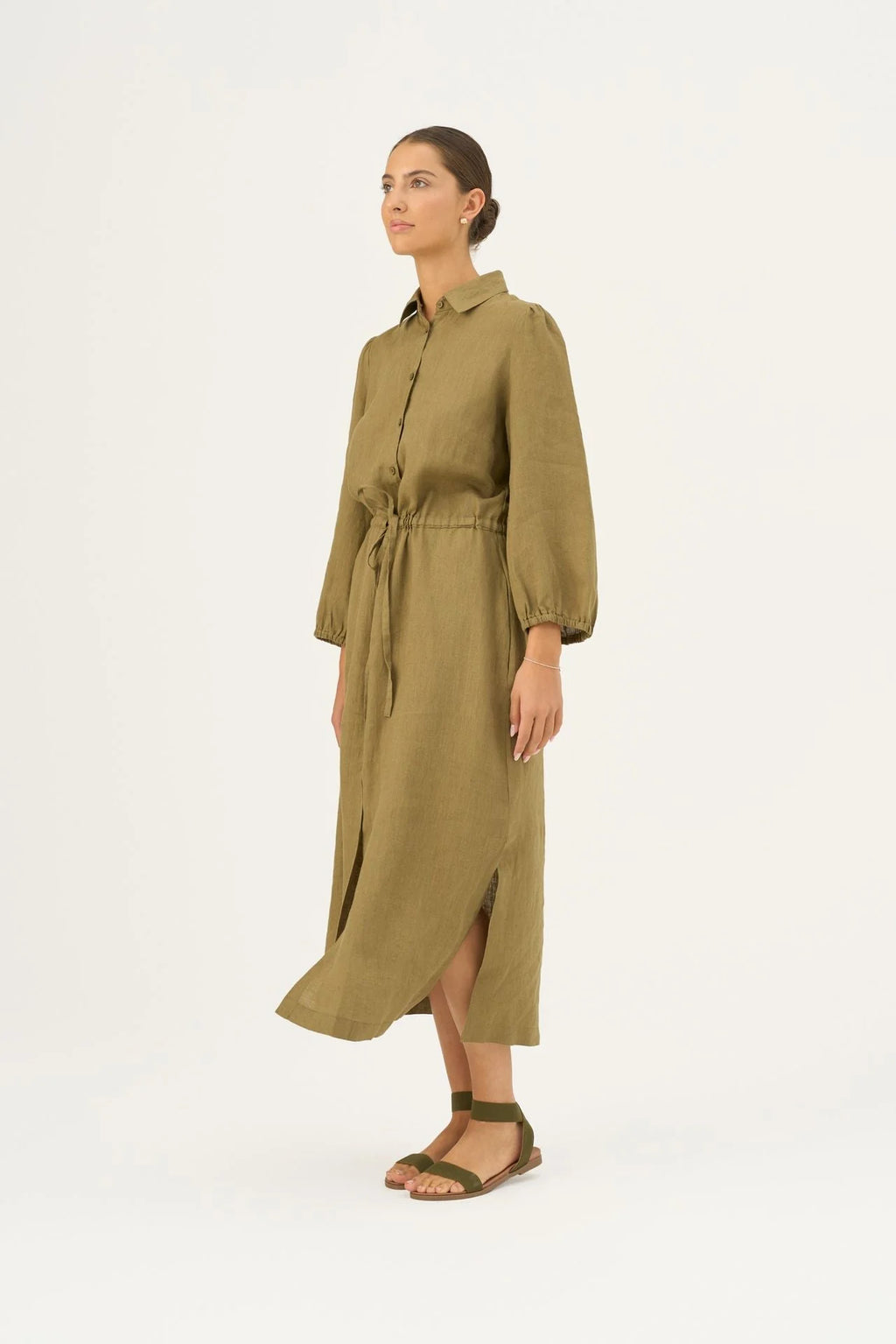 Olive Khaki Linen Rhapsody Dress