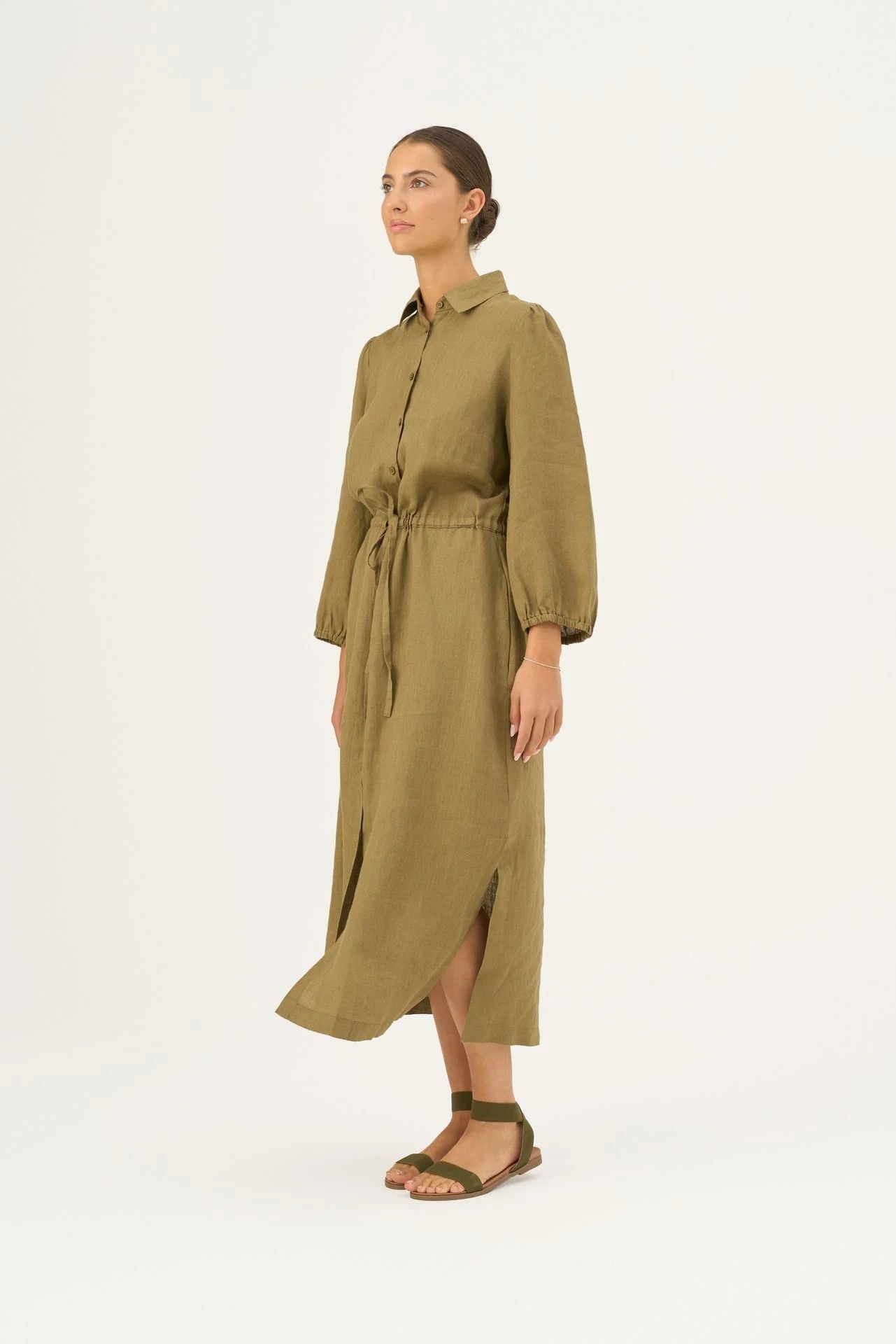 Olive Khaki Linen Rhapsody Dress