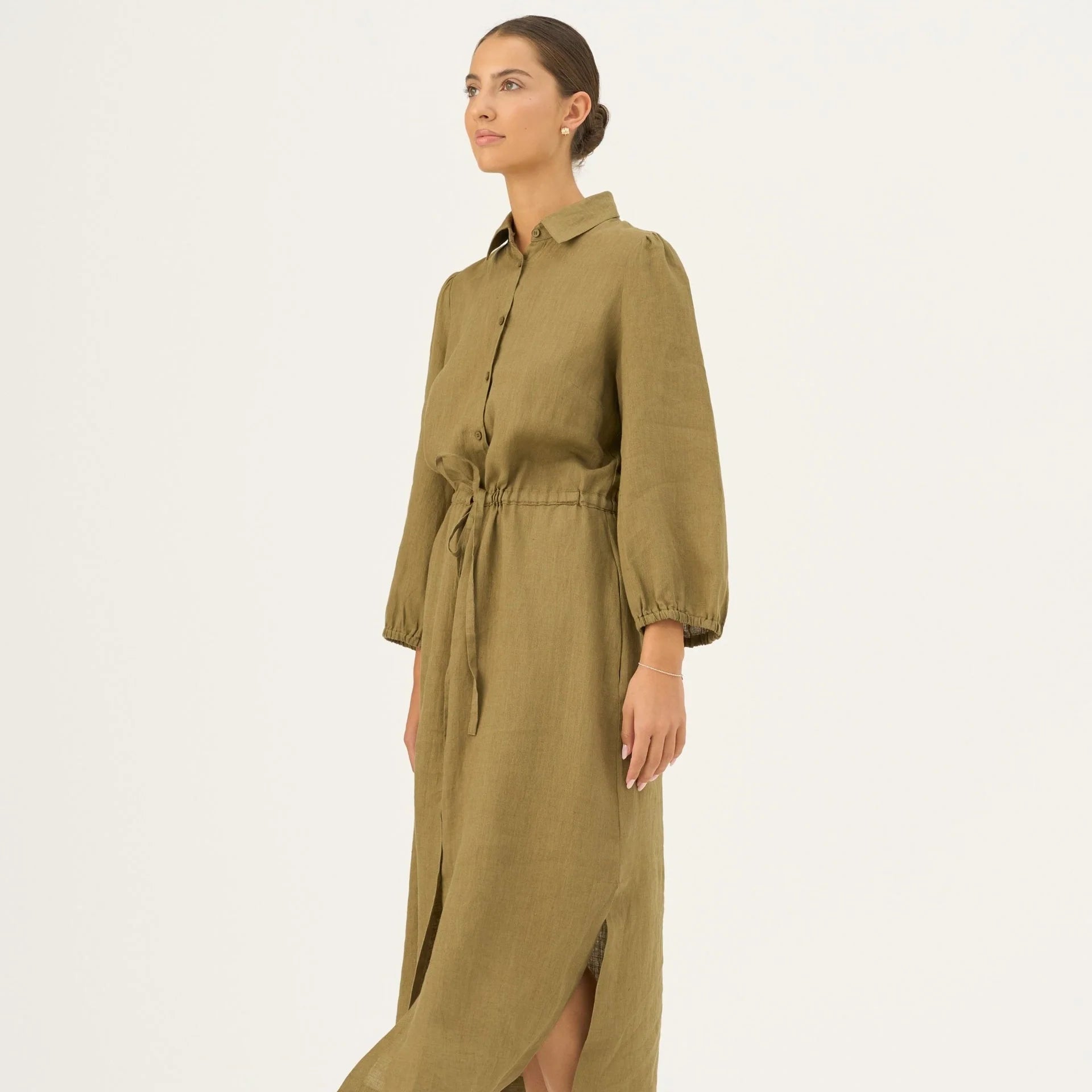 Olive Khaki Linen Rhapsody Dress