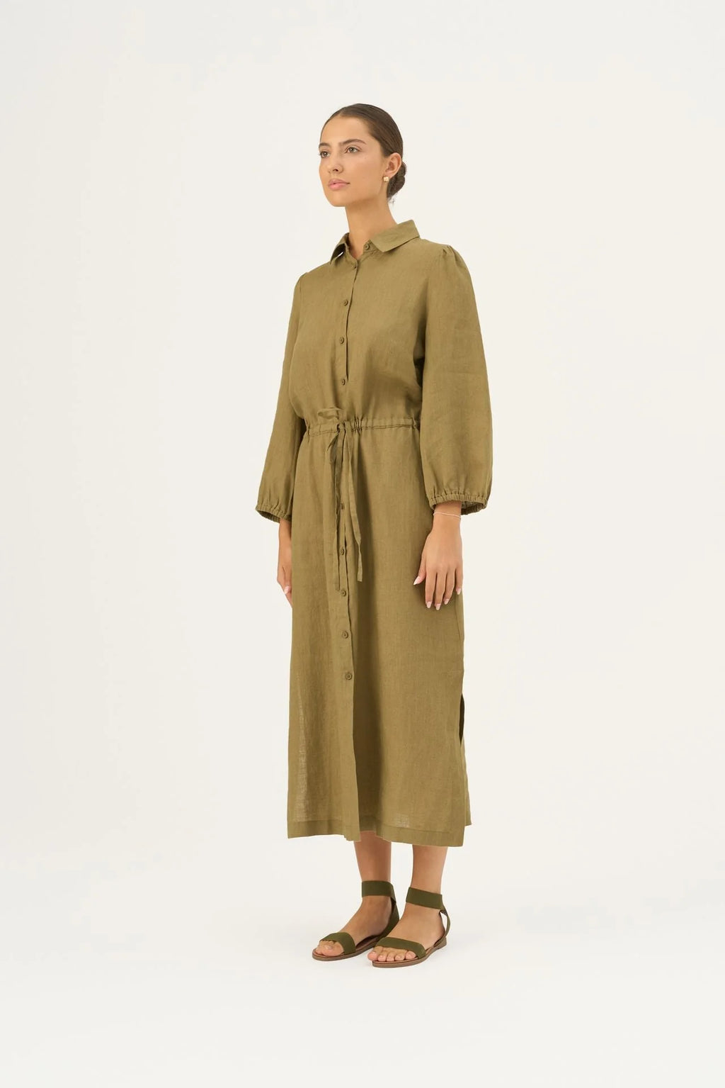 Olive Khaki Linen Rhapsody Dress