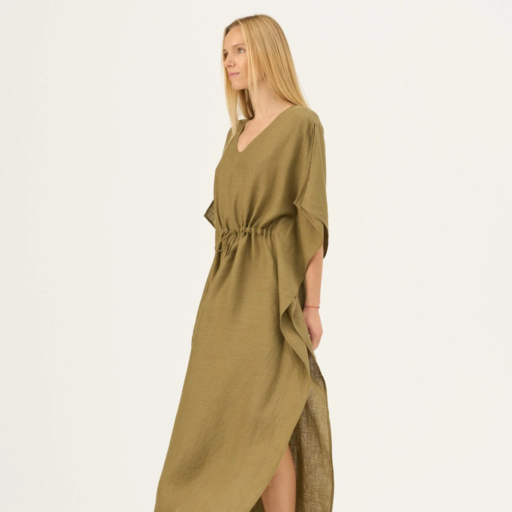 Olive Khaki Linen Sol Dress