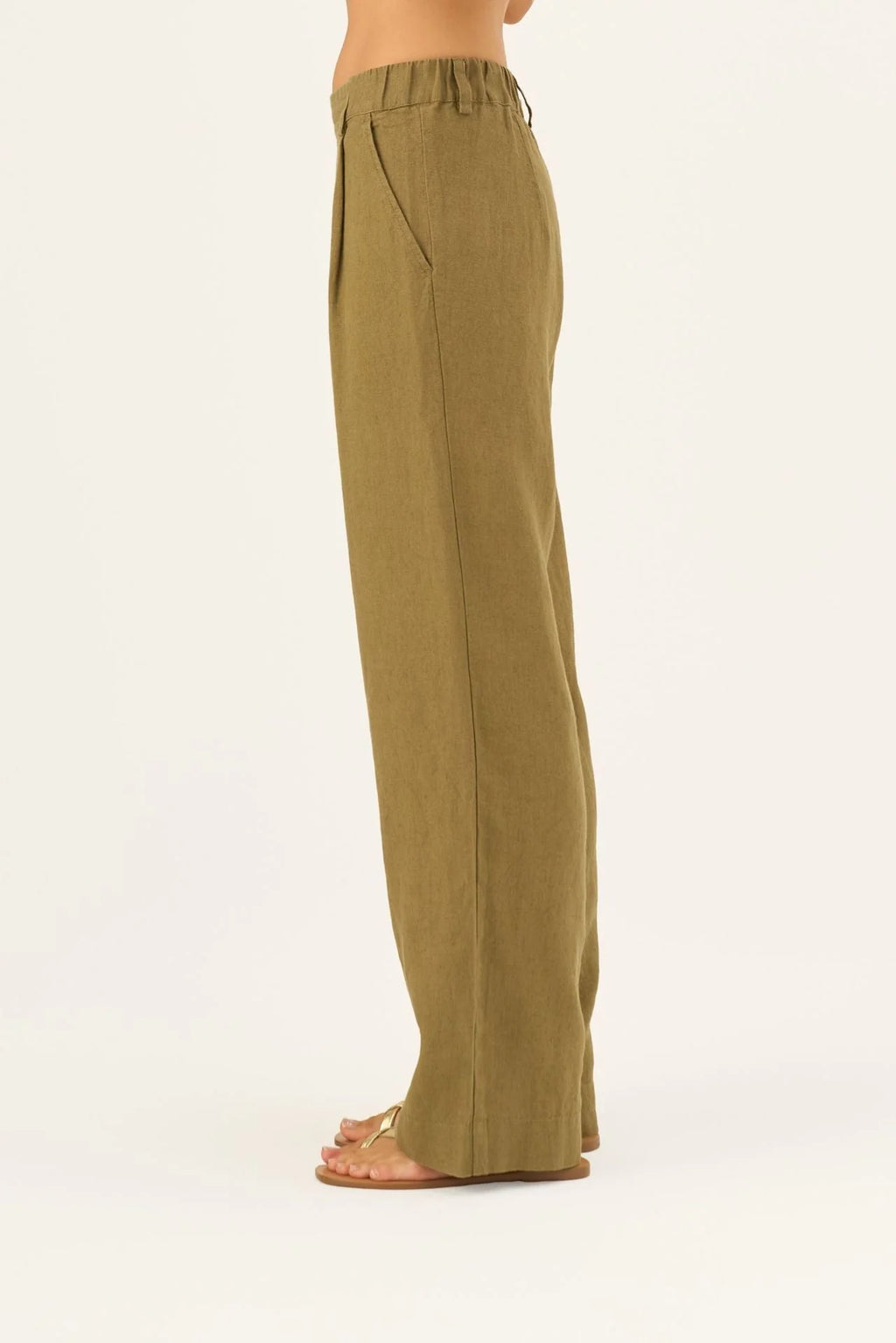 Olive Khaki Linen Willow Trousers
