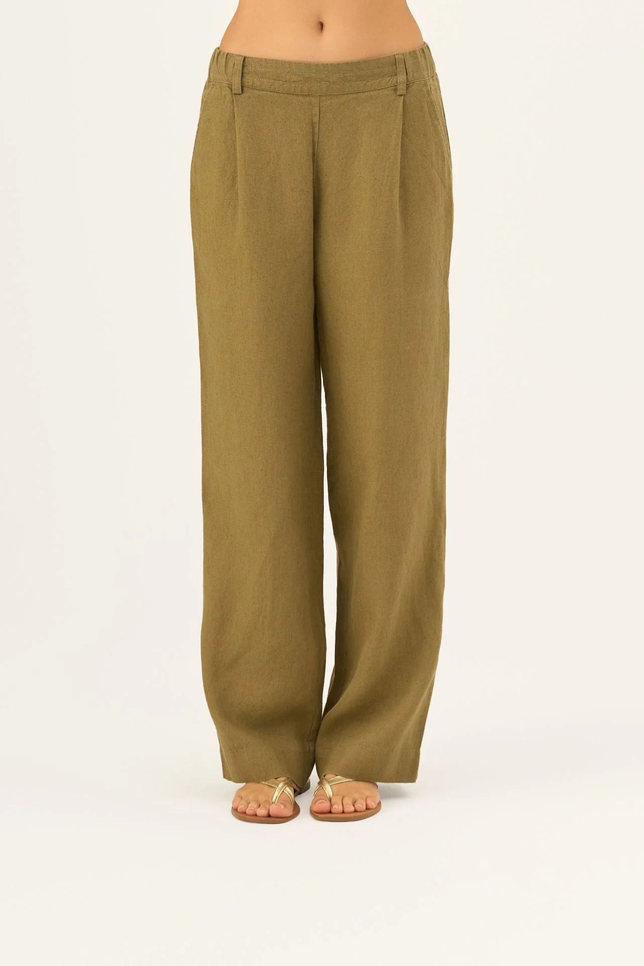 Olive Khaki Linen Willow Trousers