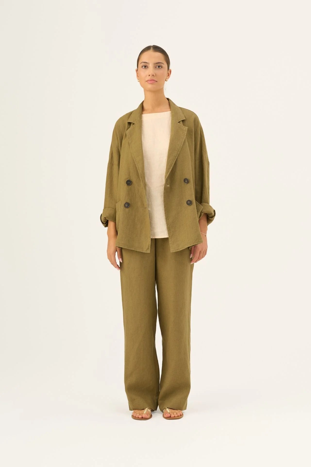 Olive Khaki Linen Willow Trousers