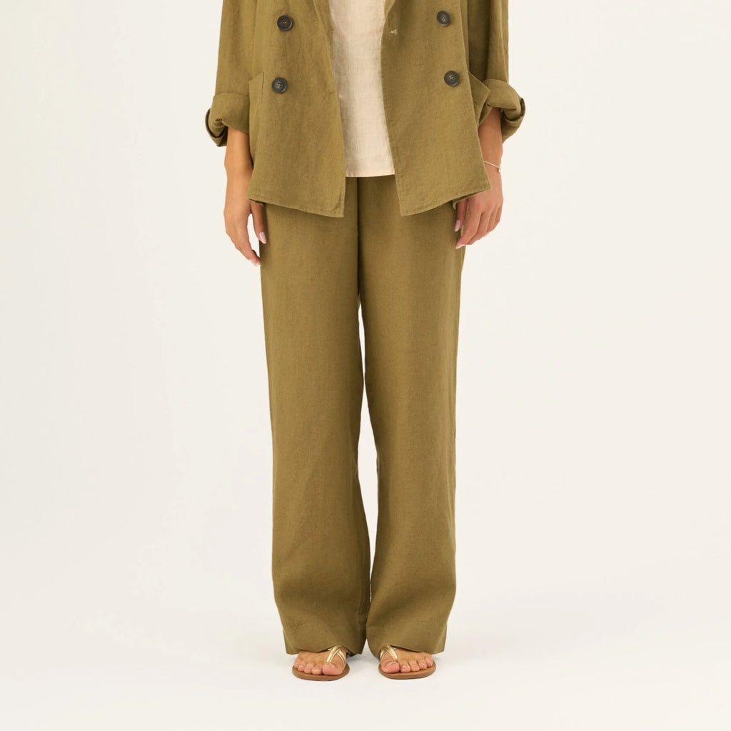 Olive Khaki Linen Willow Trousers