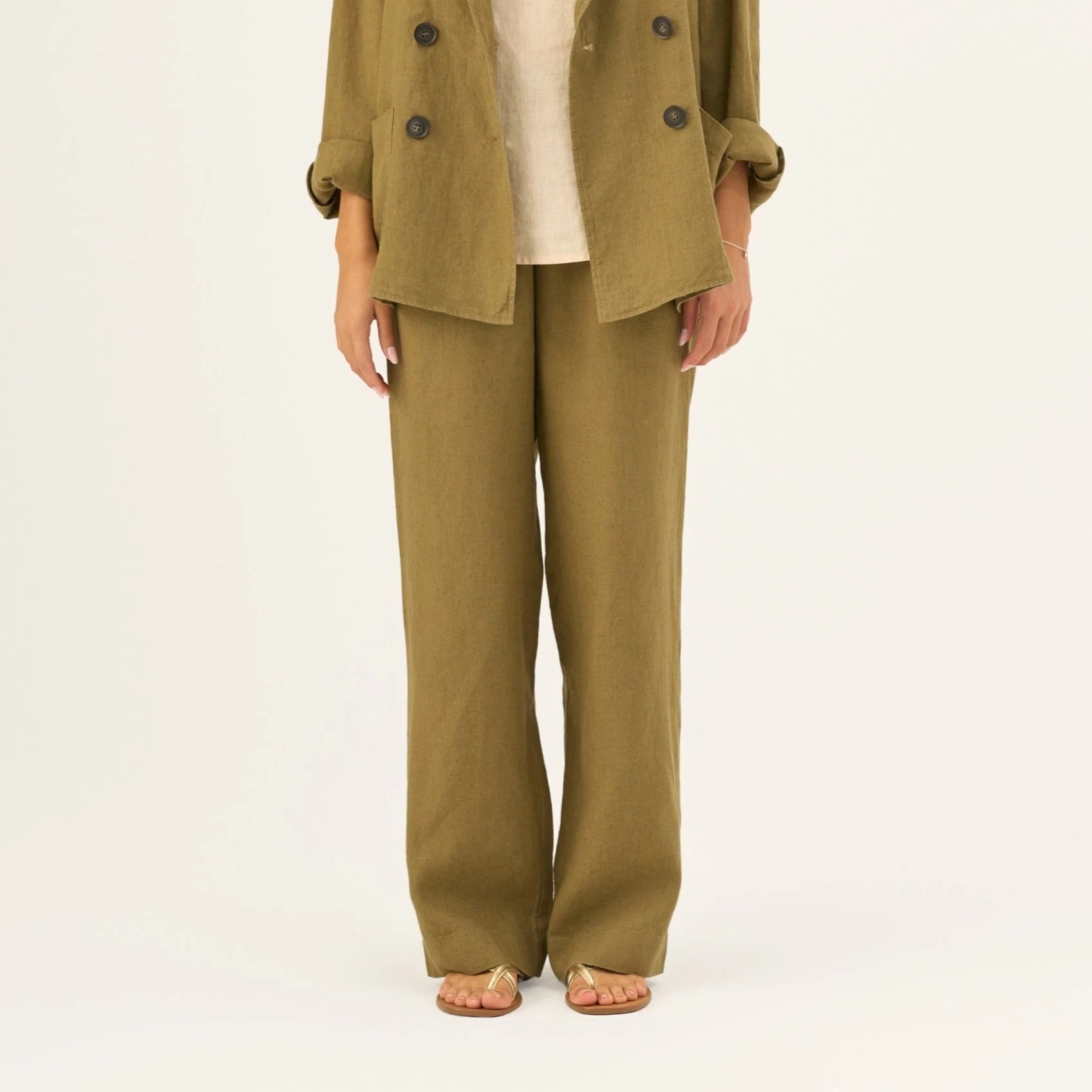Olive Khaki Linen Willow Trousers