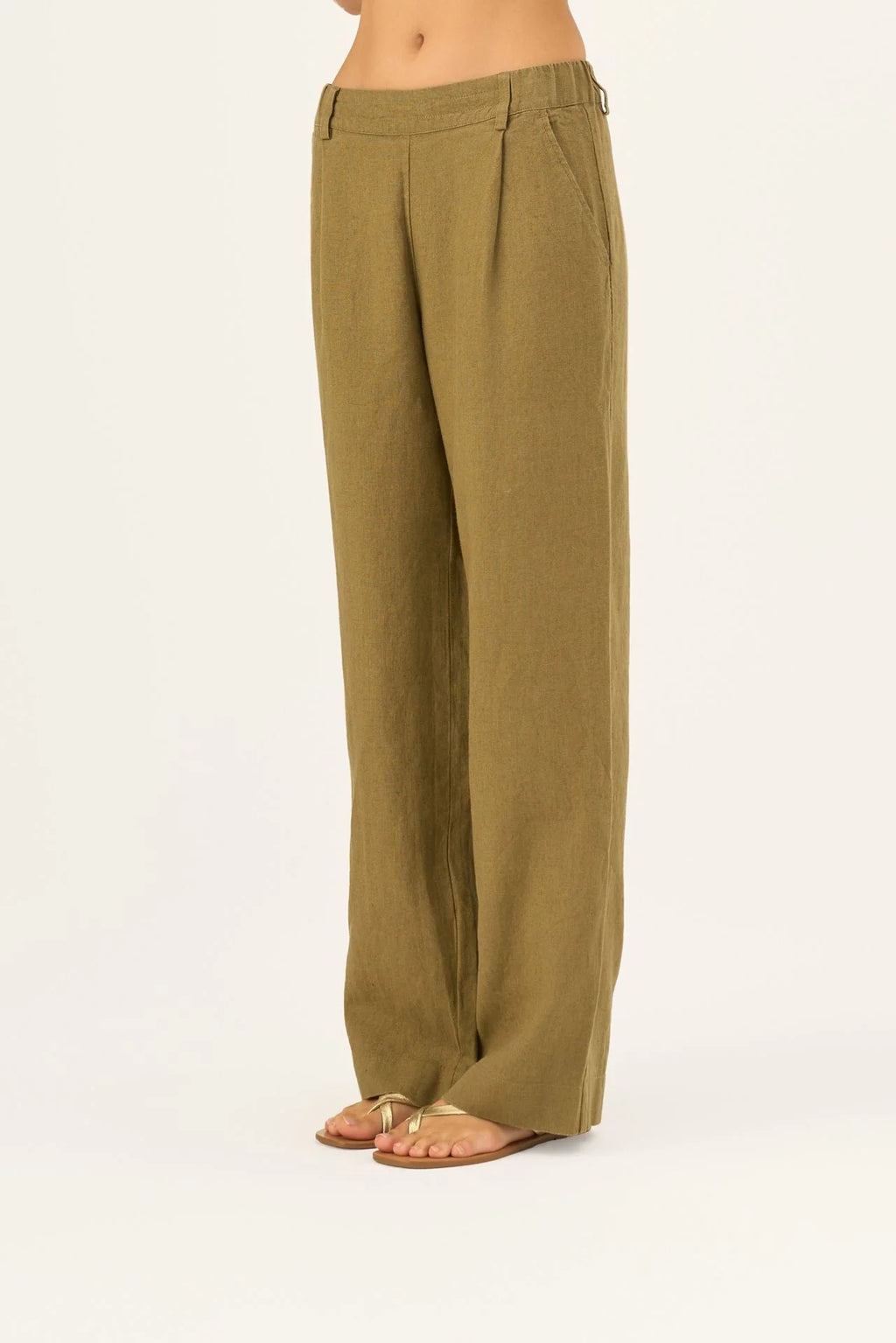 Olive Khaki Linen Willow Trousers