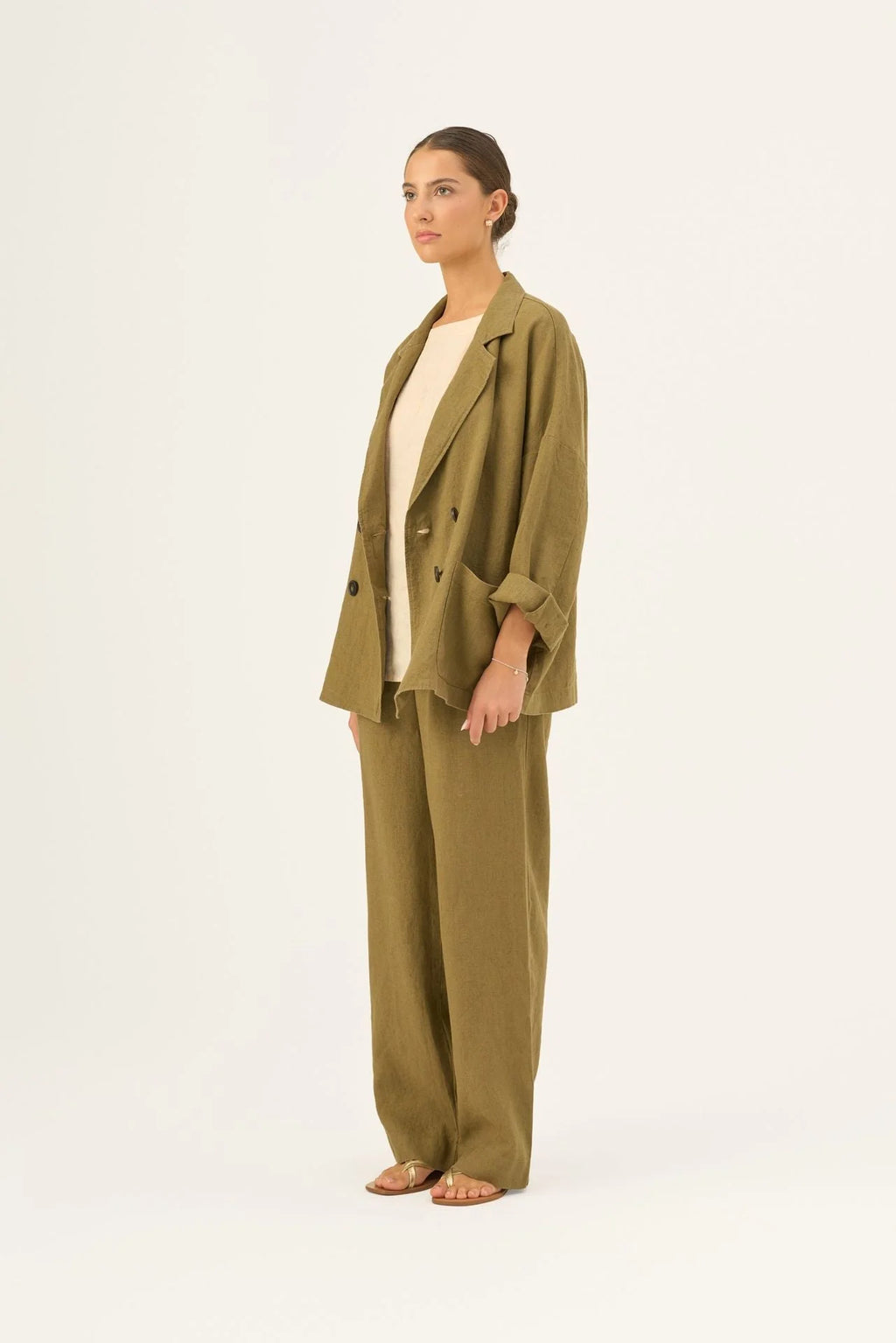 Olive Khaki Linen Willow Trousers