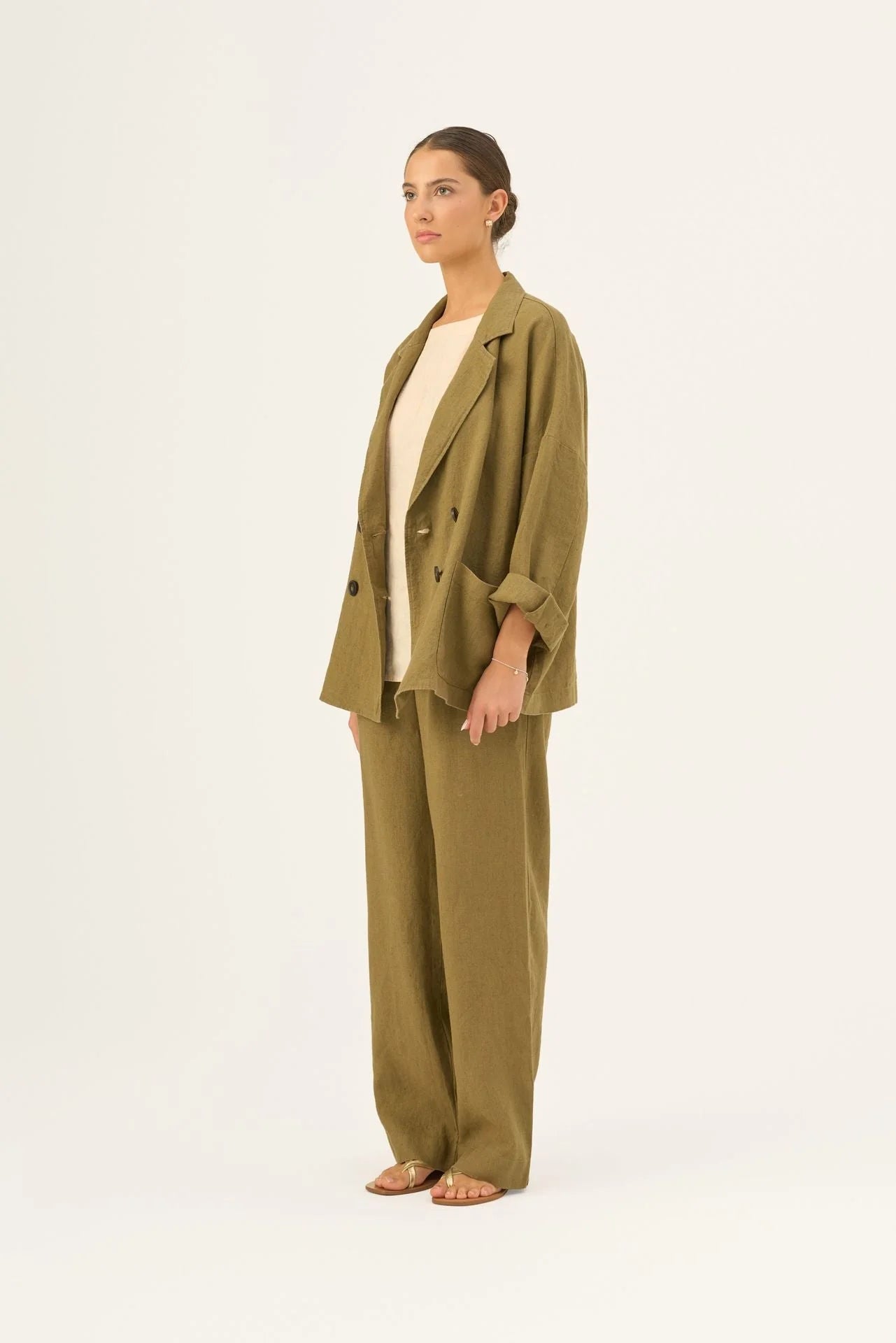 Olive Khaki Linen Willow Trousers