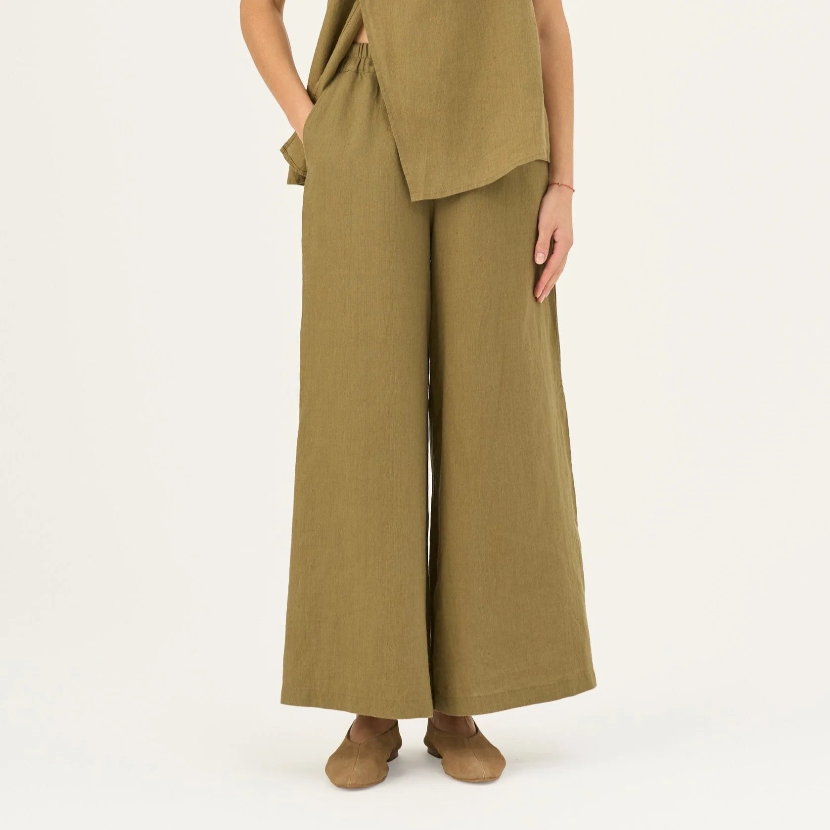 Olive Khaki Linen Zayn Trousers