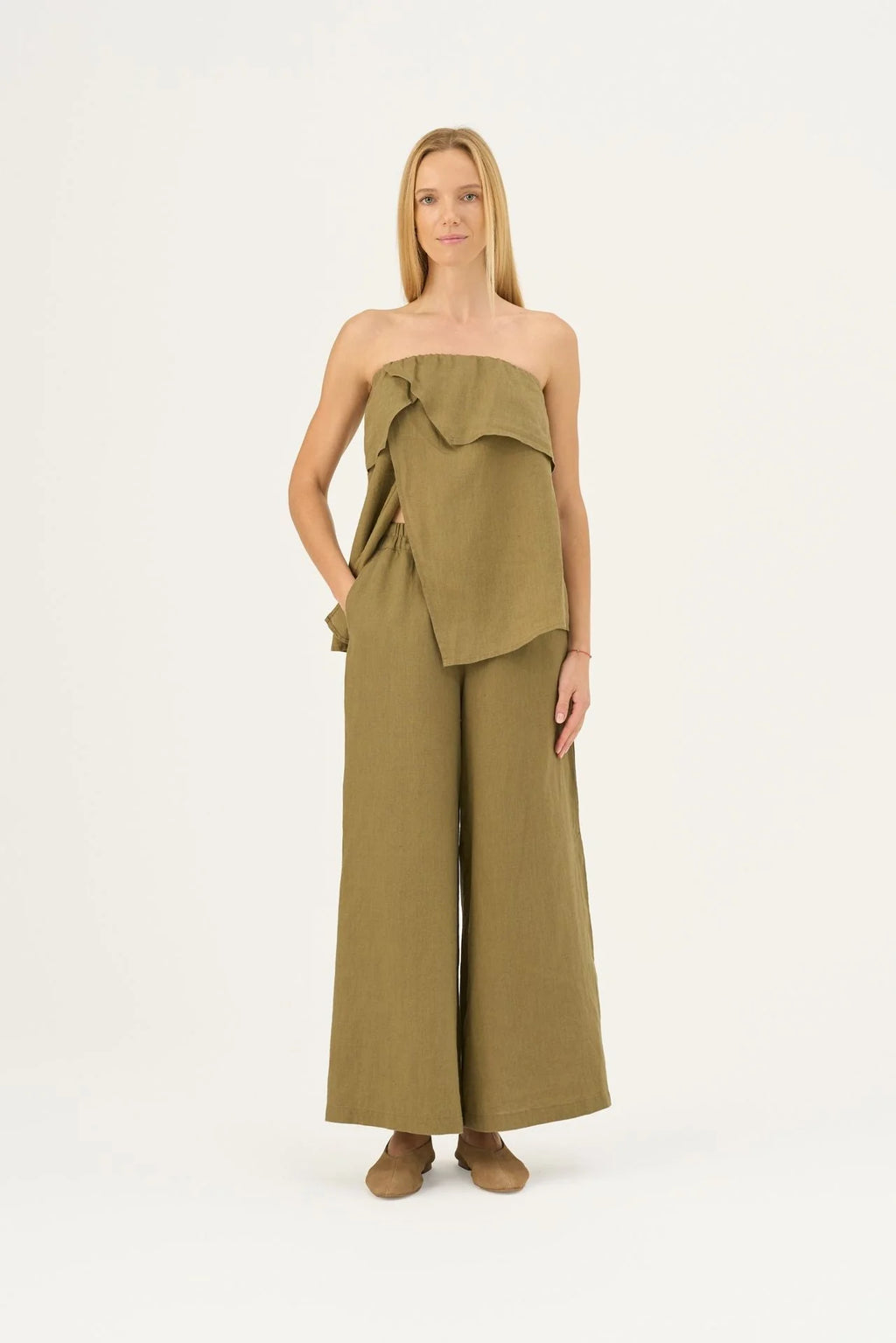 Olive Khaki Linen Zayn Trousers