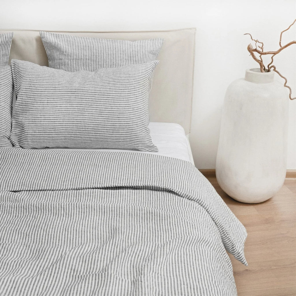 Thin Black Stripes Linen Duvet Cover Set